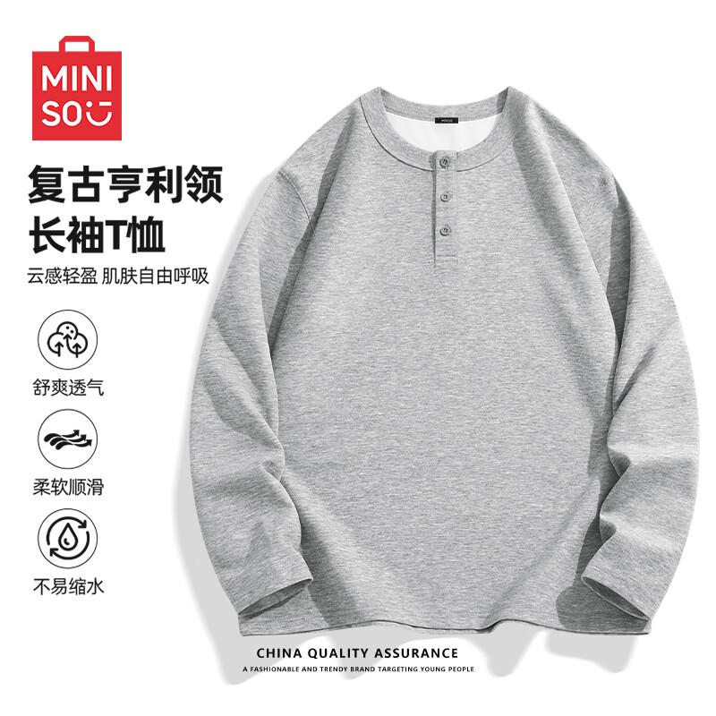 MINISO Men's American Retro Henley Long Sleeve Tee