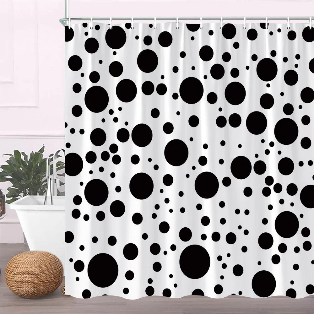 Modern Black Shower Curtain Set With Hooks-Black And White Shower Curtain For Bathroom Fabric Geometric Bath Curtains With Hooks
