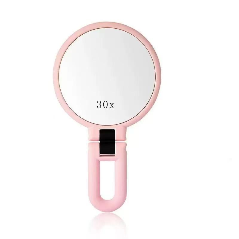 

Handheld makeup mirror, 30x magnification, 360 ° rotating handle, foldable and portable for travel. suitable for eyebrow shaping рожевий