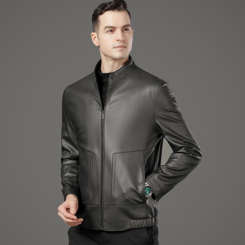 Leather jacket men's autumn and winter new business casual loose men's stand collar leather jacket middle-aged dad men's jacket