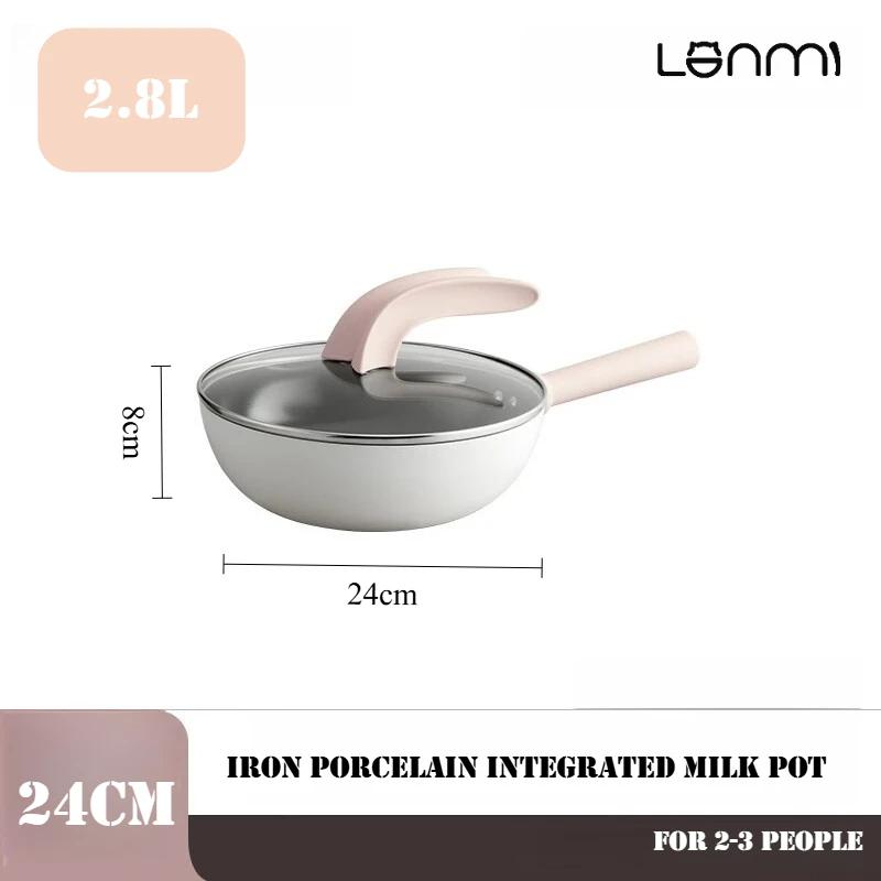 

LANMI 24CM Milk Pot Visible Pot Lid Rabbit Ear Pot Iron and Ceramics Baby Food Preparation Milk Pan Wok Household Cooking Tools