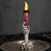 Battery Operated Halloween Lights LED Ghost Candle Light, Spooky Hand Lamp Retro Skeleton Base Ornaments Tabletop Decor, Horror Light for Party