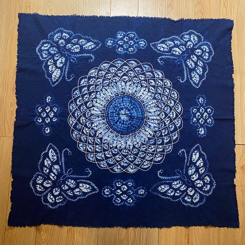 

Yunnan Hand Gift Dali Handmade Tie-Dyeing Cloth Pure Cotton Cloth Household Fabrics Ethnic Style Characteristic Hotel Inn Tablecloth Reunion Butterfly About 110*110cm