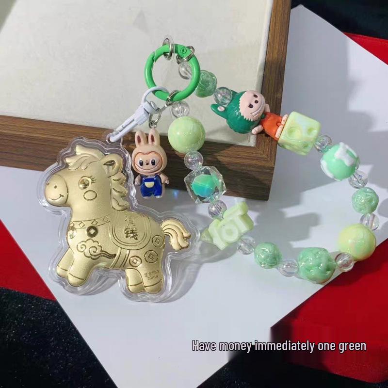 999 Pure Gold Cartoon Pony Keychain Pendant & Phone Strap Charm Gift