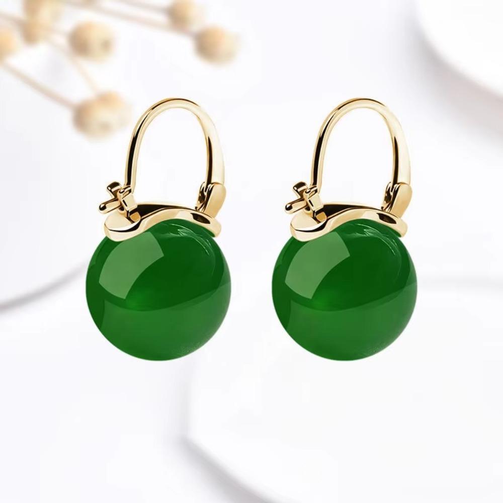 Ice Jade Jade Bead Earrings Circle Earrings Jewelry Gentle Ear Buckle Women