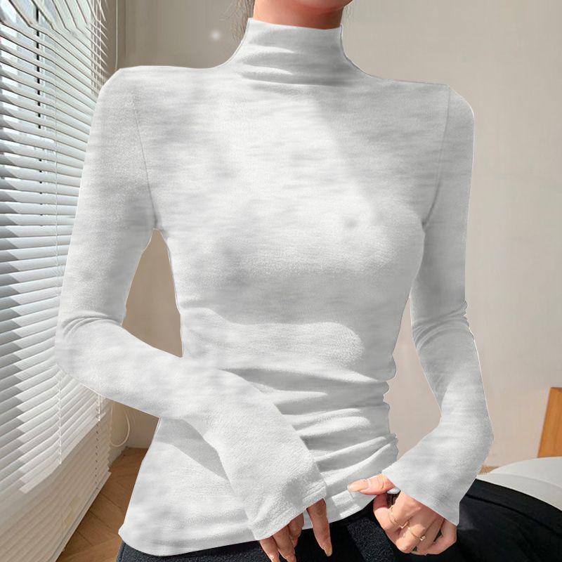 Chic Slim-fit High-neck Long-sleeve Base Layer: Solid Color, Flattering, Versatile Autumn/Winter Top