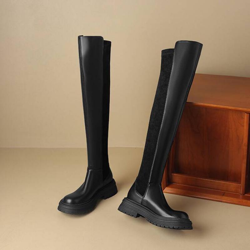 

Осенне-зимние женские ботинки Мартин черные большого размера кожаные ботинки рукав средний каблук круглый носок квадратный каблук удобные новые ботфорты женские 39 чёрный