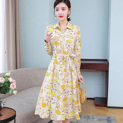 Plus Size Floral Long-Sleeve Waisted Dress for Women – Perfect for Spring & Autumn