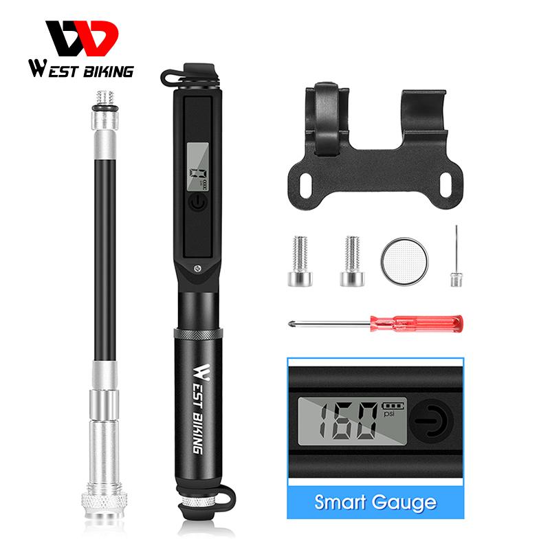 WEST BIKING Bike Portable Bicycle Tire Hand Air Pump Mini Bicycle Aluminum Mini Air Inflator Cycling Electronic Bike Hand Pump