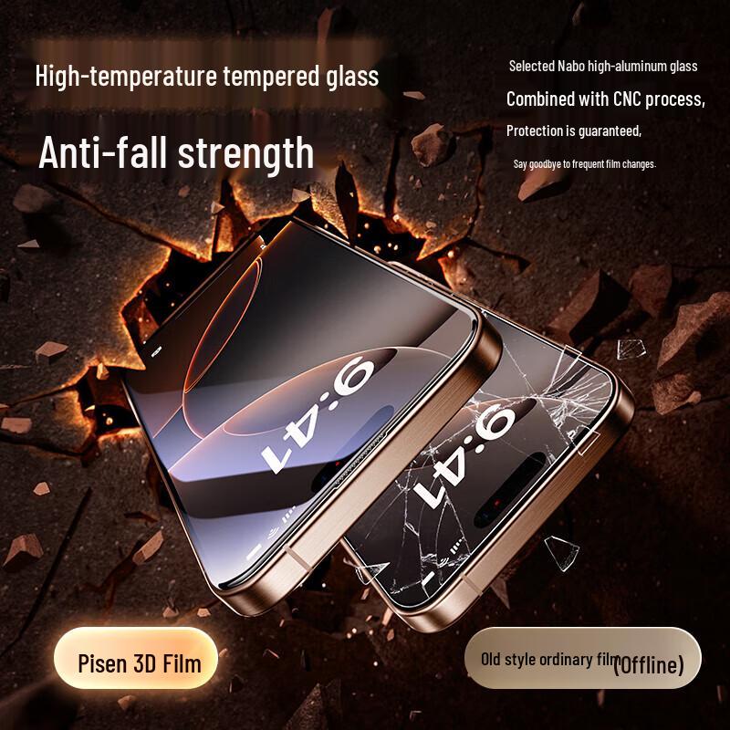 Pisen iPhone 16 Pro 3D Curved Tempered Glass Screen Protector (2-Pack)