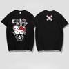 Sanrio Gothic Hello Kitty Halloween Clothes Skeleton Black Tops Bone Printed Short Sleeve Y2k Streetwear Couples T-shirt Unisex