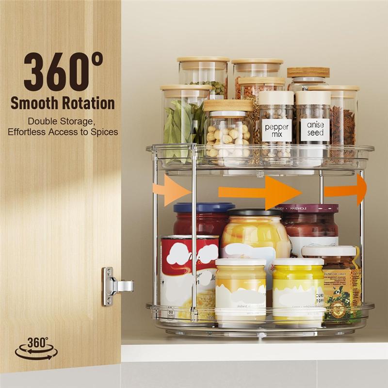 A03F-2 Tier Organizer, 9.25Inch Turntable For Cabinet, Stackable Turntable Organizer Rotating Spice Rack Organization NONE