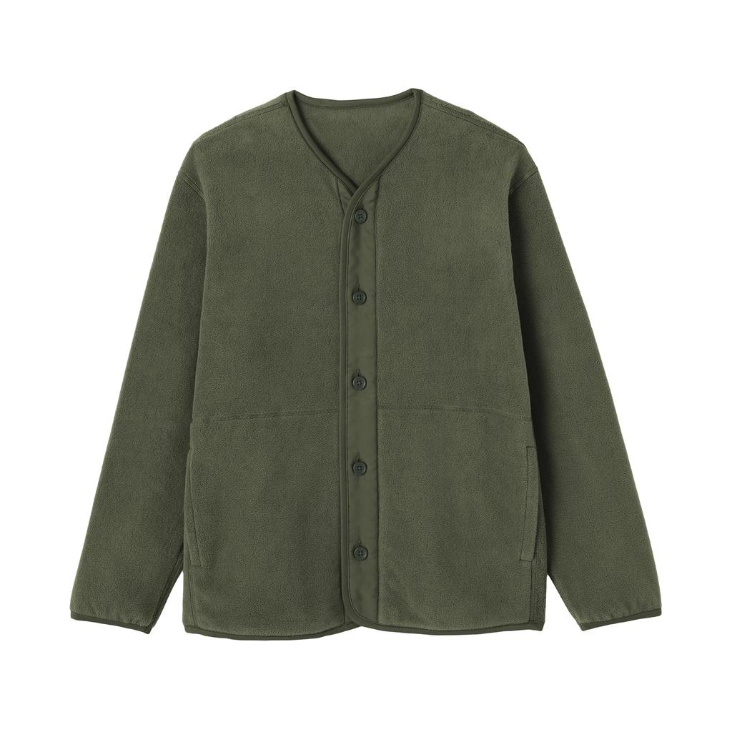 MUJI Returnable Fleece Khaki Size L Men's Cardigan, Green, (AB1P8A5A)