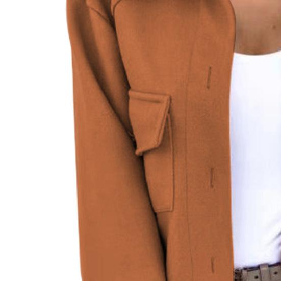 Turn-down Collar Women Coat Single Breasted Autumn Winter Flap Pockets Warm Woolen Coat Outerwear