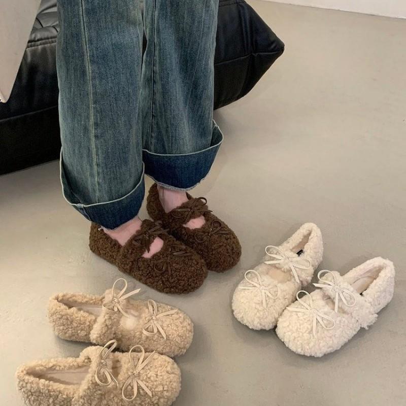 Damen Flauschige Winter Schneeschuhe Warm Plüschgefüttert Zum Hineinschlüpfen Niedriger Absatz Lässig Flach