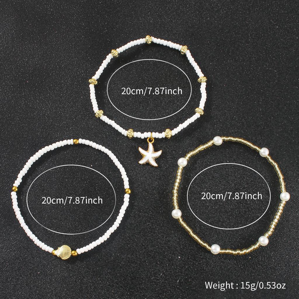 Summer Bohemian Triple Layered Ankle Chain Fashion Starfish Shell Pendant Handmade Seed Beads Women's Beach Party Foot Zircon