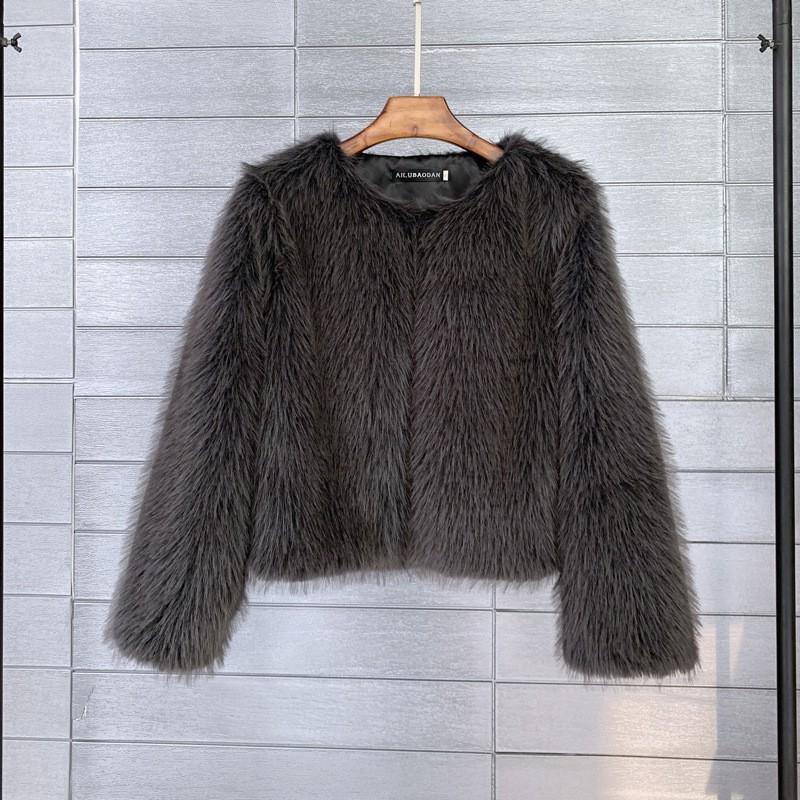 Großgröße Damen Kurzmantel aus Kunstpelz Rundhalsausschnitt Langarm Street Style Oberbekleidung in Weiß Beige Schwarz Grau Rosa Lila
