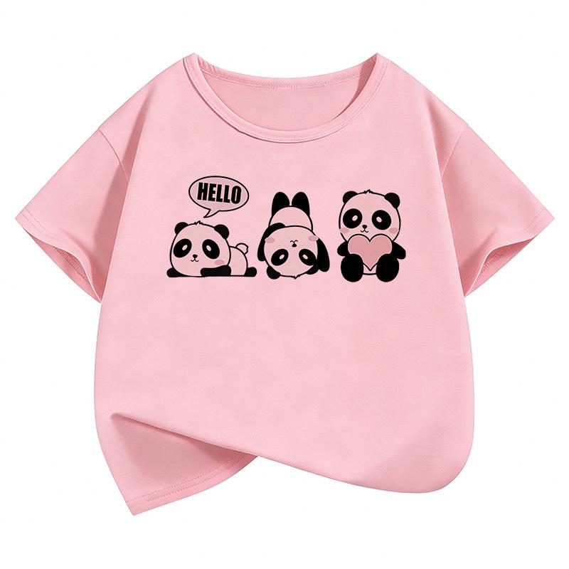 Cute and Fashionable Boys' and Girls' Summer and Spring Casual Tops T-shirts Short-sleeve Panda Funny T-shirt Animal Children's T-shirt