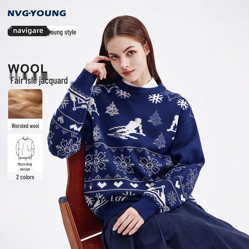 

NVG·YOUNG Women s Jacquard Wool Blend Pullover Sweater XL