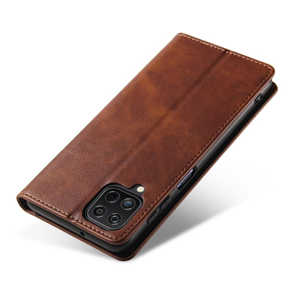 For Samsung Galaxy A12 Flip Leather Phone Wallet Case Stand Calf Texture Magnetic Protective Phone Cover