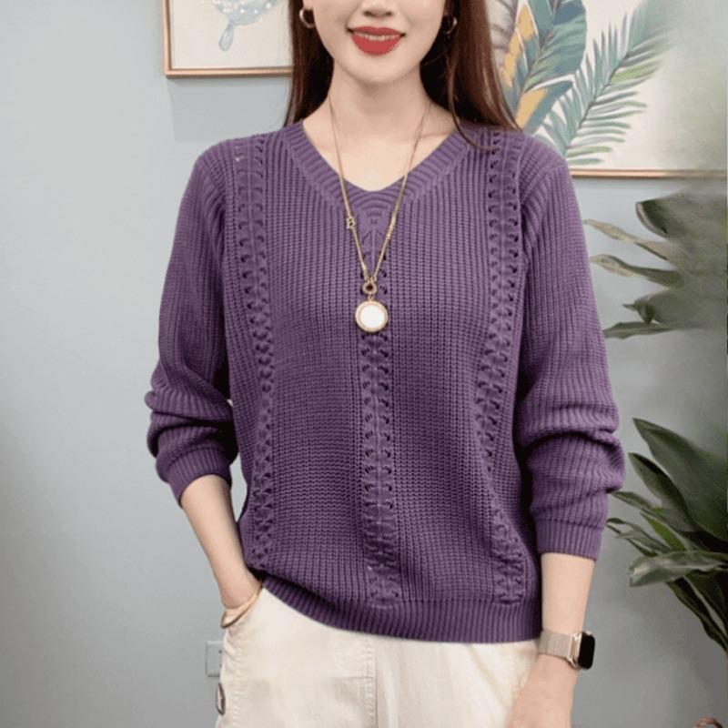 V-neck Knitted Sweater Women's Spring and Autumn Women's Long-sleeved Knitted Bottoming Shirt Women