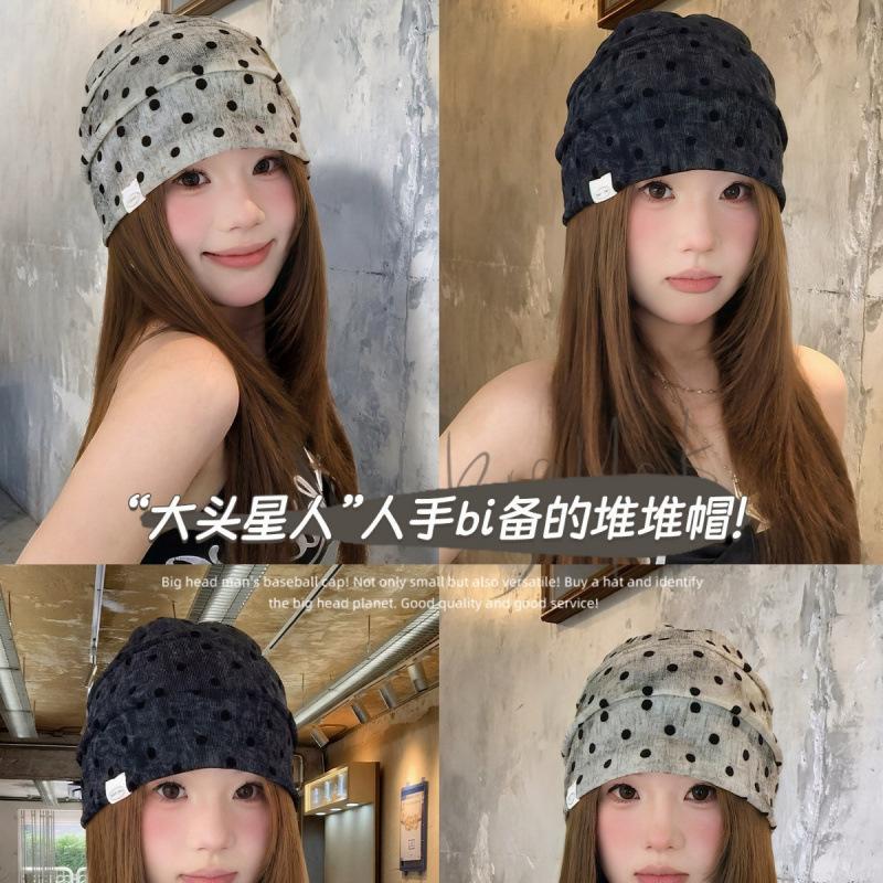 Retro polka dot stacking hat summer hat women's new thin face small cold hat headgear