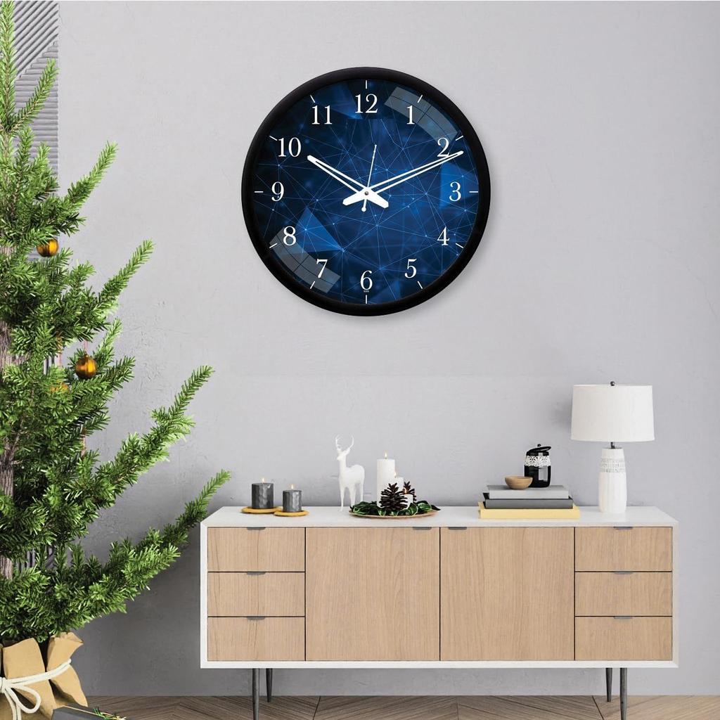 12-Inch Contemporary Plastic&Glass Analog Wall Clock-Designer(Silent Movement,Black Frame)