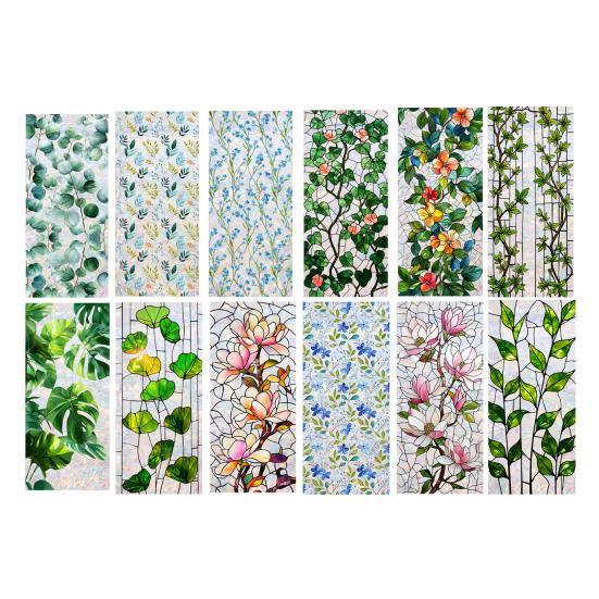 Pellicola Decorativa Arcobaleno per Vetri Privacy Vetro Colorato Fiori Piante Adesivo Riutilizzabile Non Adesivo per Finestre Camera da Letto Blocca Sole