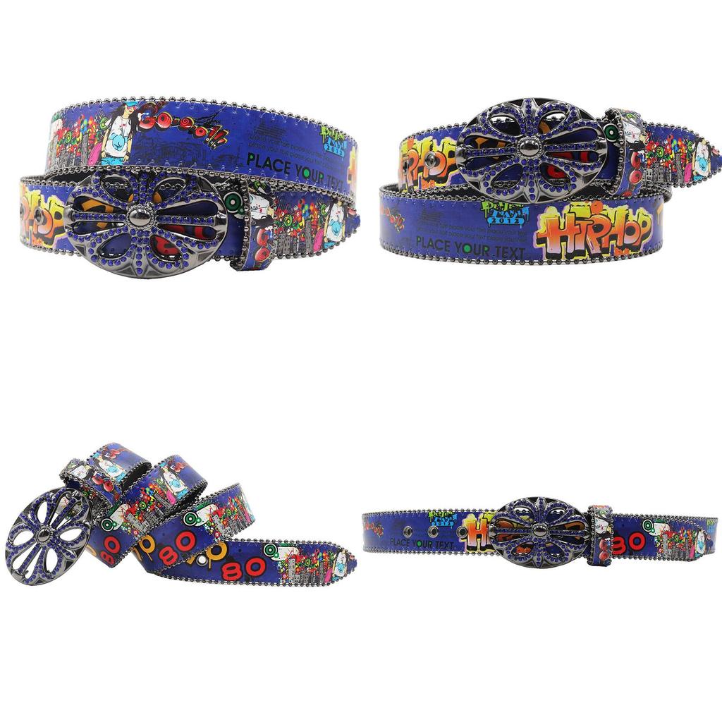 Croatian Rhinestone Graffiti Leather Y2K Belt: Versatile European & American Style