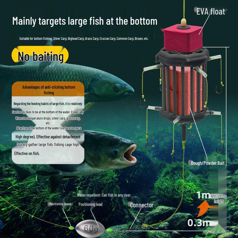 Anti-Bottom Fishing Set: Silver/Grass Carp Buoyant Bait Hook for Sea Rods