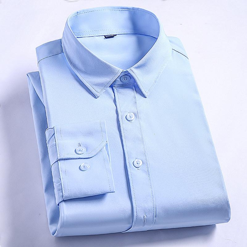 6XL 7XL Men's Classic Long Sleeve Formal Shirt Solid Color Business Office Fashion Black Blue White Dress Shirts Casual Work Top