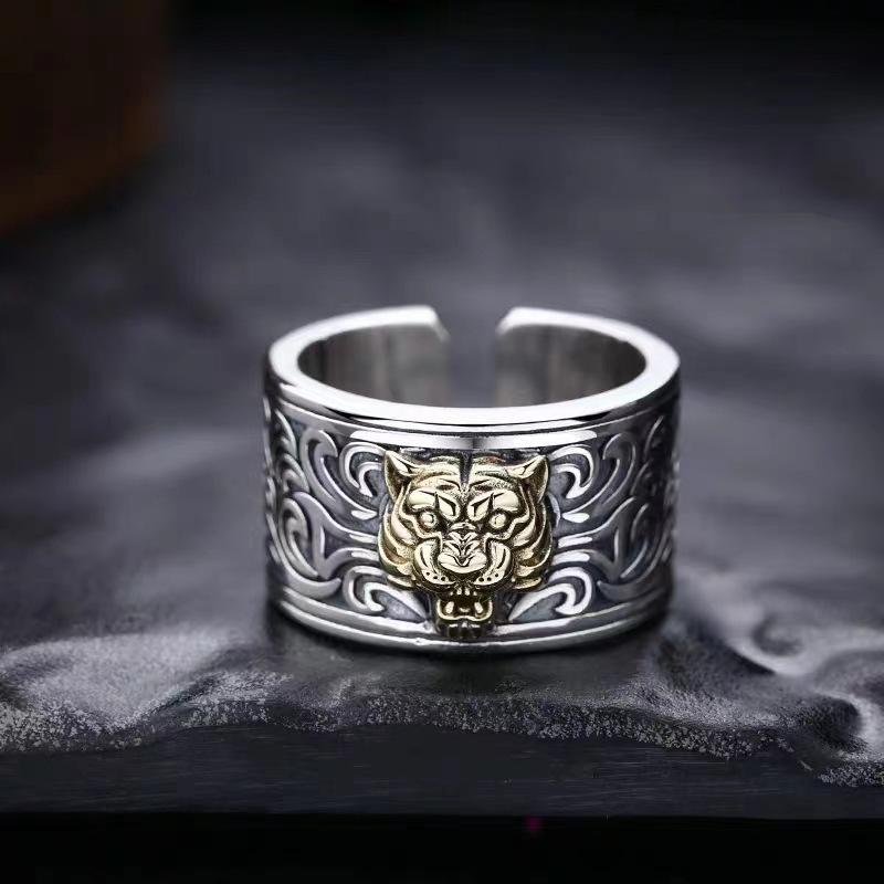 Tiger Head Ring for Men, Punk Rock Style Index Finger Open Ring