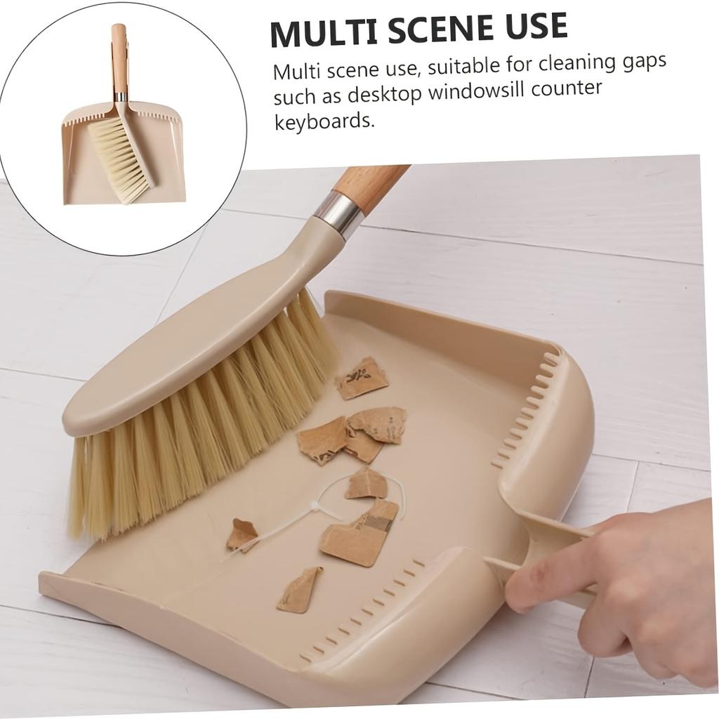 A Set of Small Dustpan and Wooden Handle Broom Combination - Suitable for Cleaning Sofas, Tables, and Small Spaces
