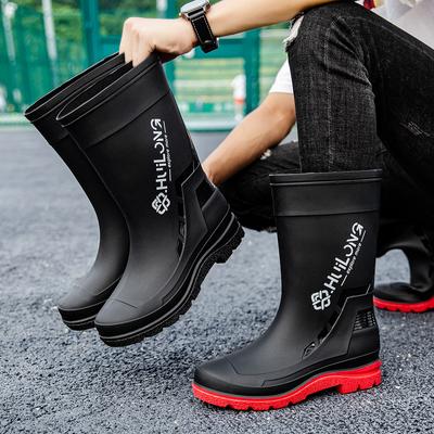 New Rain Shoes Men's Medium Tube Non-slip Waterproof Shoes Fashionable Outdoor Water Boots Warm High Tube Rain Boots Rubber Shoes Men