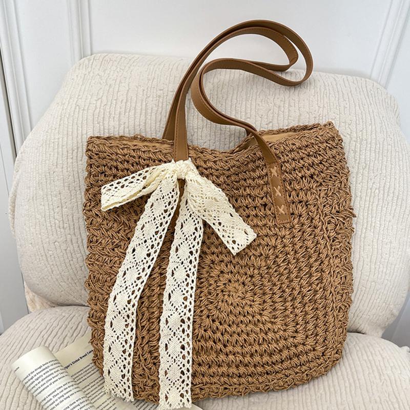 Yogodlns Eco Straw Shopping Bag For Women New Bohemian Beach Bag Large Capacity Shoulder Bag Trend Fashion Woven Handbag Tote