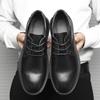 Men's Versatile Waterproof Leather Casual Black Work & Chef Shoes, Korean Style Martin Linen.