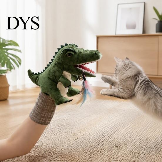 Gift for Cat Lovers Wrestling Glove with Arm Sleeve, Dinosaur Interactive Toy, Puppet Bite Proof Handling Protective 2 Feather Toys Indoor Cats
