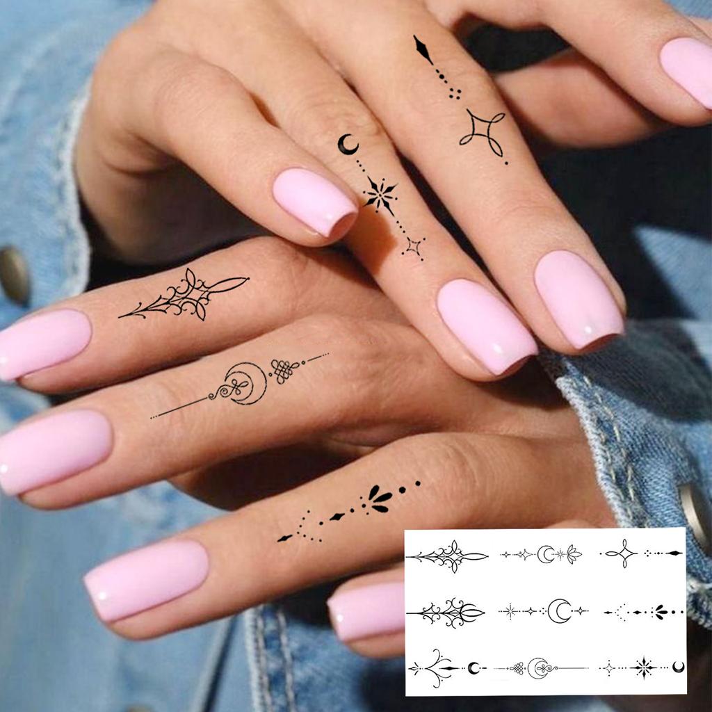 1 Hoja Araña Letra Flor Patrón Pequeño Tatuajes Temporales Para Mujeres Dedo, Pegatina de Tatuaje Falso Realista de Larga Duración