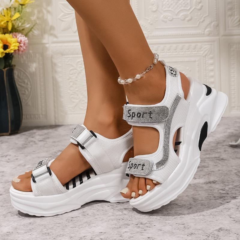 Damen Sommer Keilabsatz Sandalen mit dicker Sohle, Riemchen mit Klettverschluss und Plateau-Sohle, Vielseitige Strand-Freizeit-Schuhe.