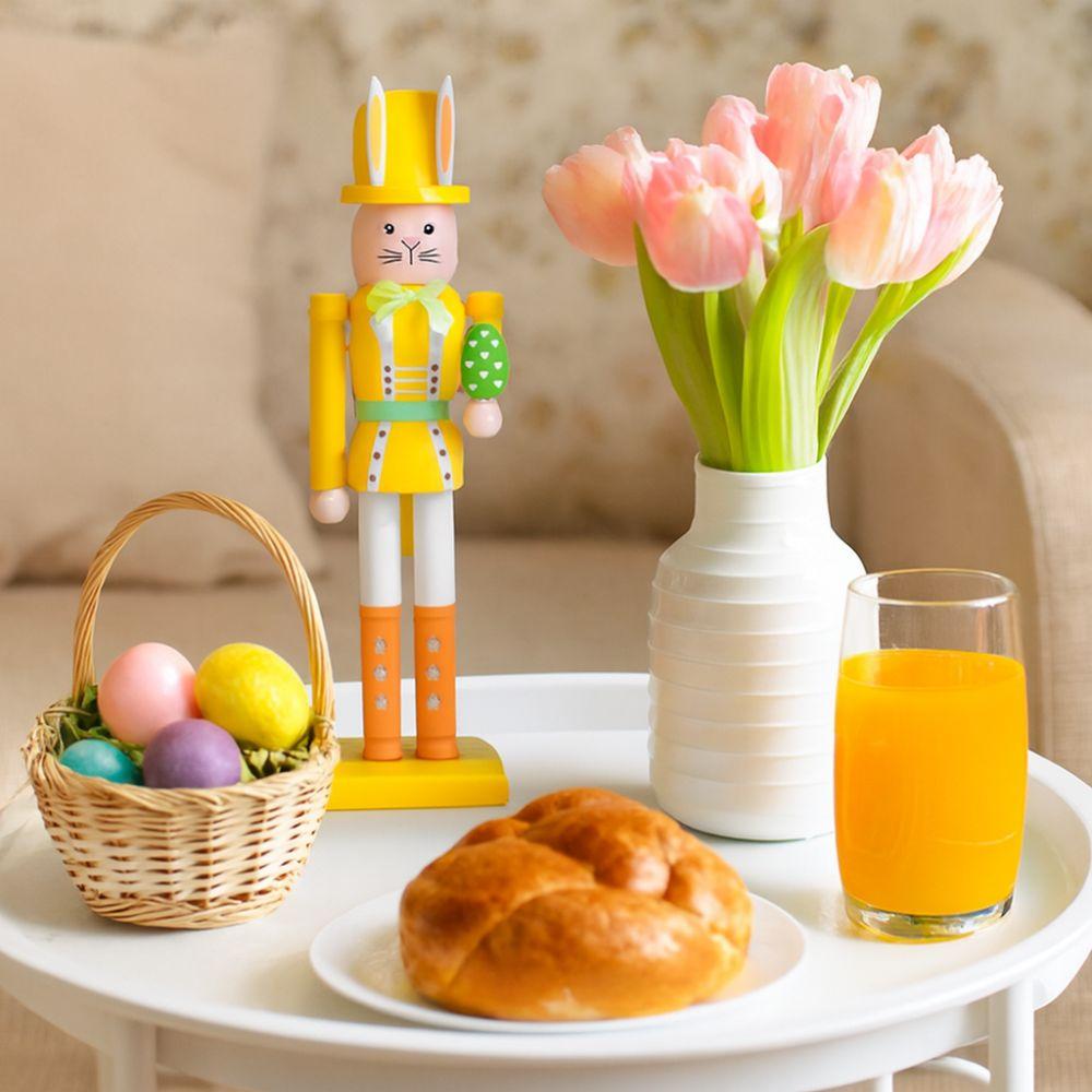 Cute Wooden Rabbit Statue Realistic Bunny Nutcracker Easter Rabbit Nutcracker  Indoor Living Room