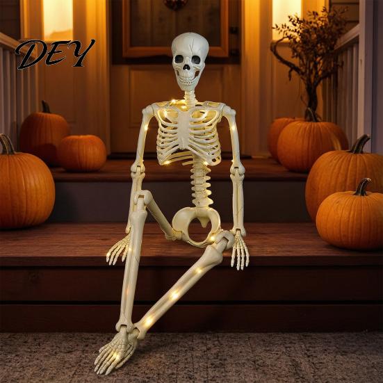 Elastyczny Szkielet Przegubowy 36 Calowy Szkielet Halloweenowy ze Świecącymi diodami LED, 3 stopy Rozmiar Życiowy Szkielet Całego Ciała Dekoracje Zewnętrzne Plastykowe Kości Ludzkie Pozycjonowalne
