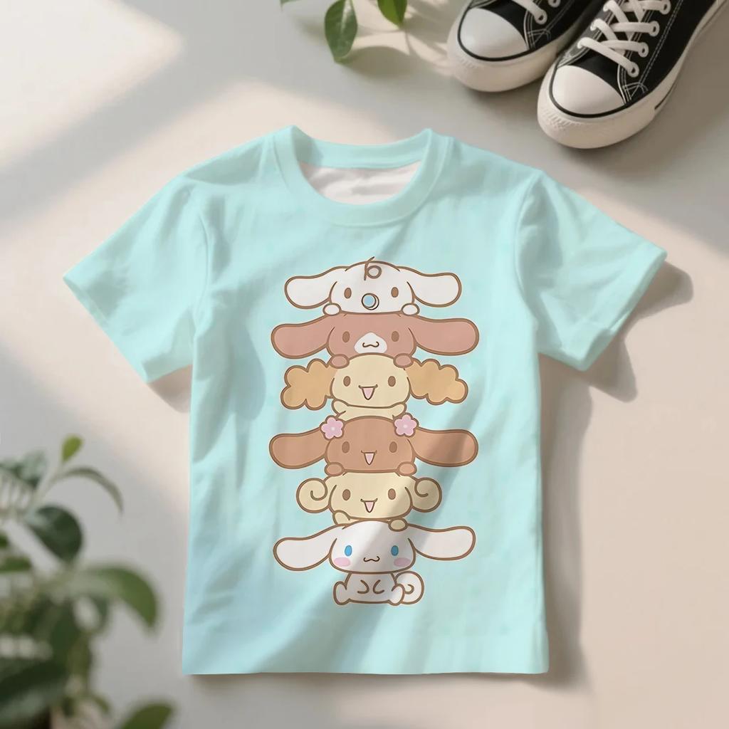 Summer Girls' Casual T-Shirt Cute Cinnamoroll Short Sleeve Lightweight, Breathable, Comfortable Top