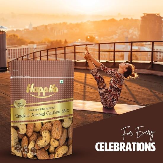 Happilo Premium Internationell Rökta Mandlar och Cashewnötter Mix 160g, Rökig Smak, Hälsosamt Mellanmål, Rik på Protein, Fiber och Viktiga Näringsämnen