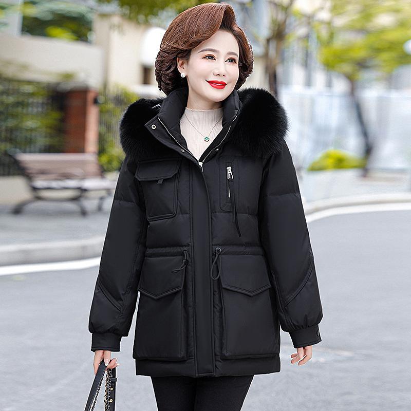 Down Jacket Women's Mid-length Winter New Middle-aged and Elderly Thickened White Duck Down Mother's Jacket