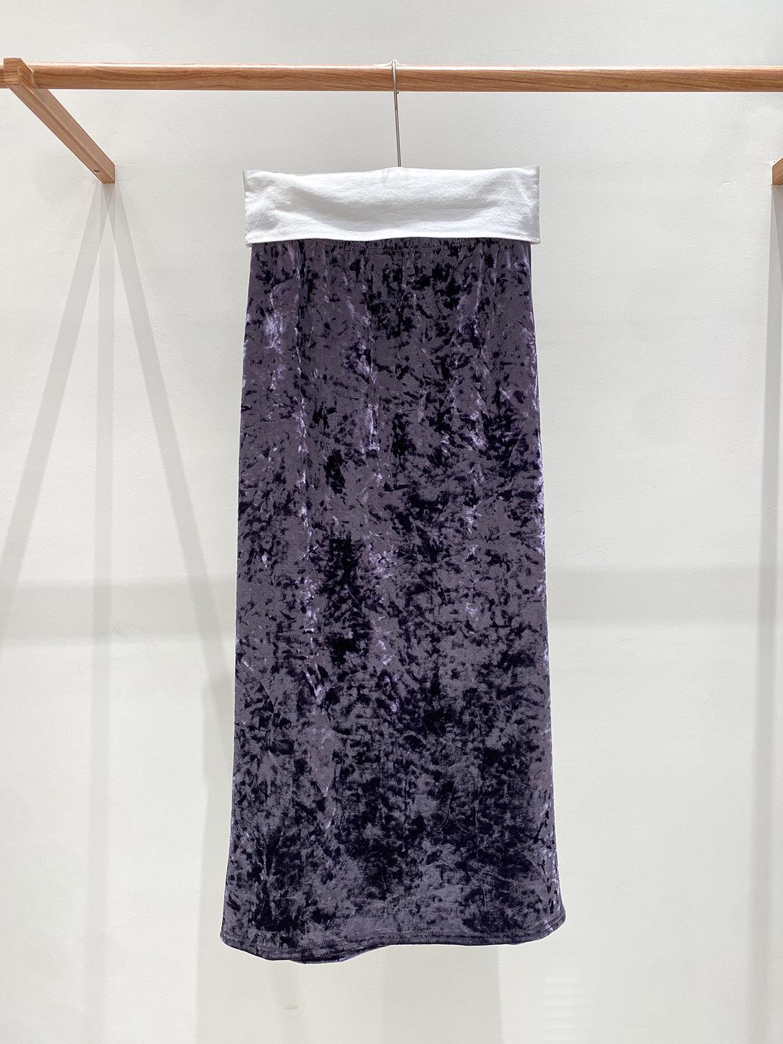 

Chinese National Style Diamond Velvet Slit Straight Skirt - Winter Plus Thickness L