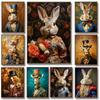 Vintage Floral Noble Rabbit Hare Bunny Giraffe Bear Portrait Animals Poster Canvas Painting Wall Art Pictures Home Room Decor