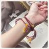 Natural Wine Red Garnet Amber Three-Loop Bracelet for Women - Ancient Hanfu Style Accessories