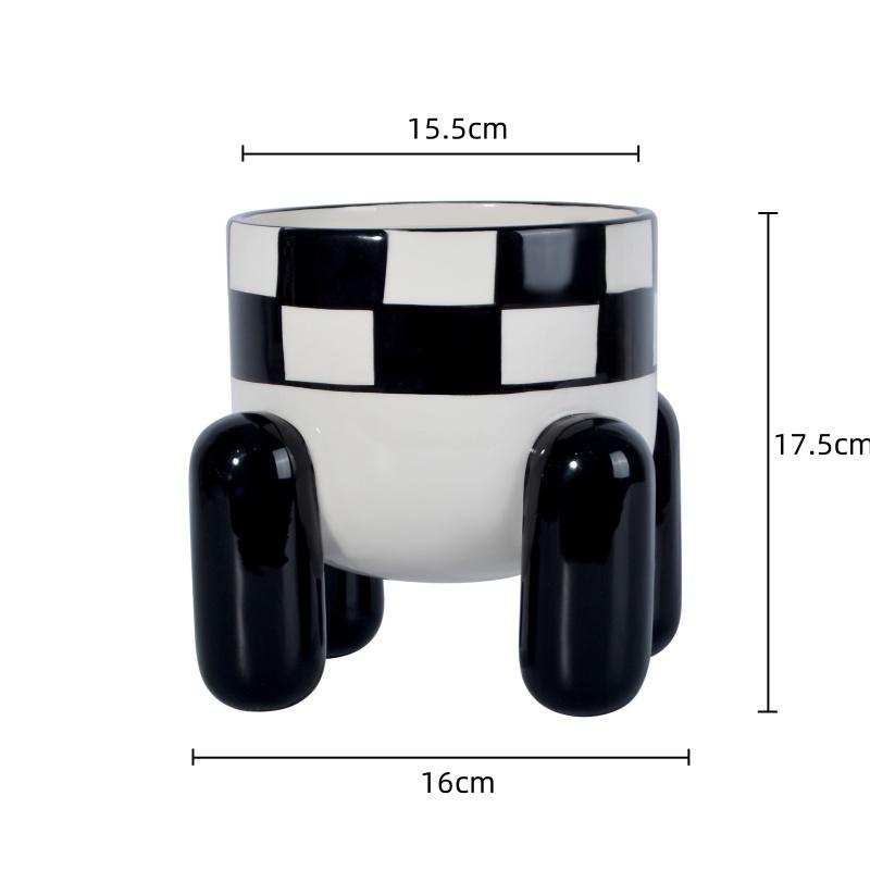 Геометрическая черно-белая клетчатая керамическая ваза высокий цветочный горшок террариум ваза для цветов аксессуары для украшения дома