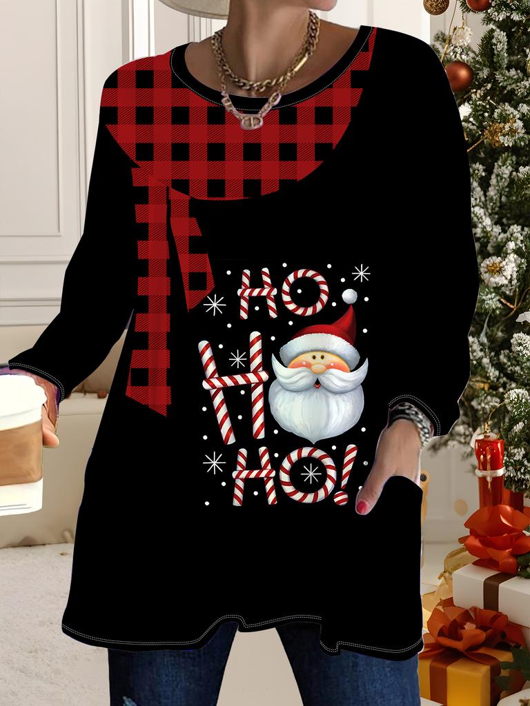 Nuovi Top da Donna Taglie Forti Autunno Inverno 2025, T-shirt Fashion a Manica Lunga Girocollo con Stampa 3D Natalizia