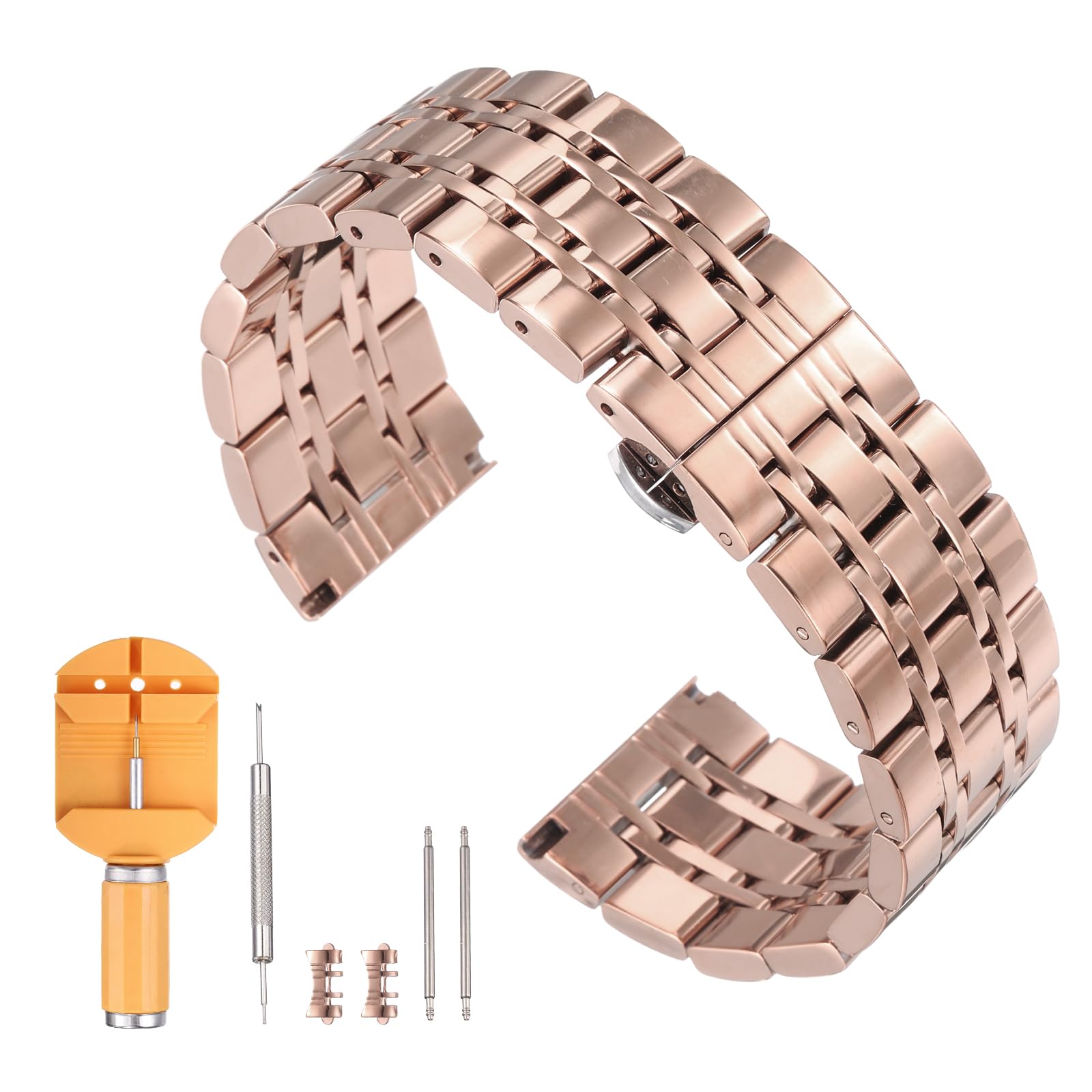

[uxcell] Stainless Steel Watch Band 24mm Quick Release Metal Polished Finish Butterfly Buckle Replacement Strap with Removal Tool Men s Women s Rose